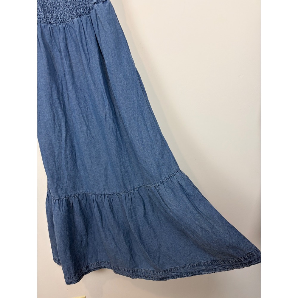 Marine Layer Selene Maxi Dress Medium Chambray Blue Smocked Tiered Linen Blend - Picture 6 of 11